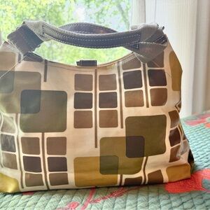 Modern Geometric Shoulder Bag - Olive and Brown